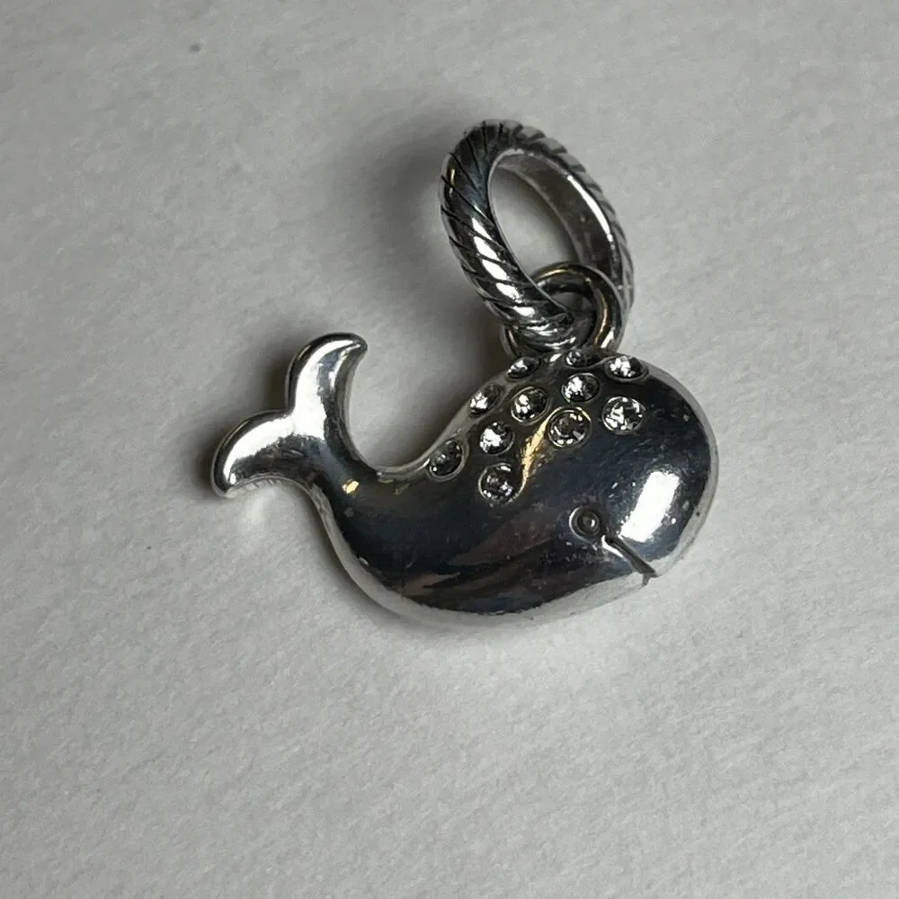 Brighton Humphrey Whale Charm Silver Plate With White Crystal